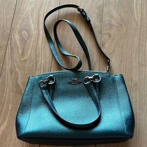 Coach Mini Christie Carryall Purse in Metallic Dark Teal (FREE Matching Wallet)